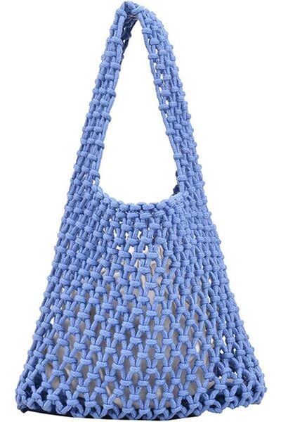 AZONEE Woven Tote Bag, Handmade Cotton Rope Hollow Woven Bag, Beach Handbag