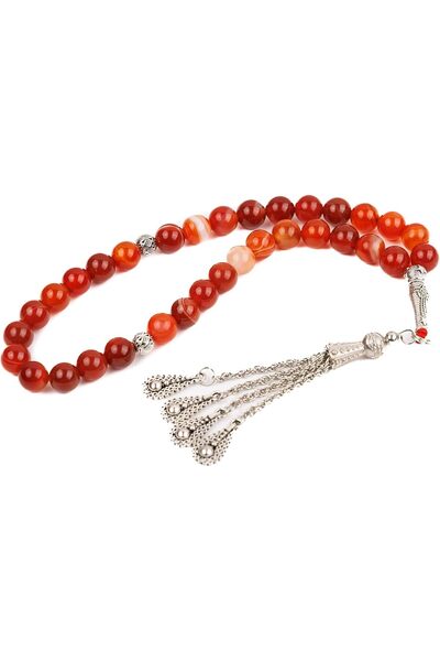 GENERAL AC&L Cross Stripe Pink Matt Natural Agate Tasbeeh Prayer Beads - 8mm ...