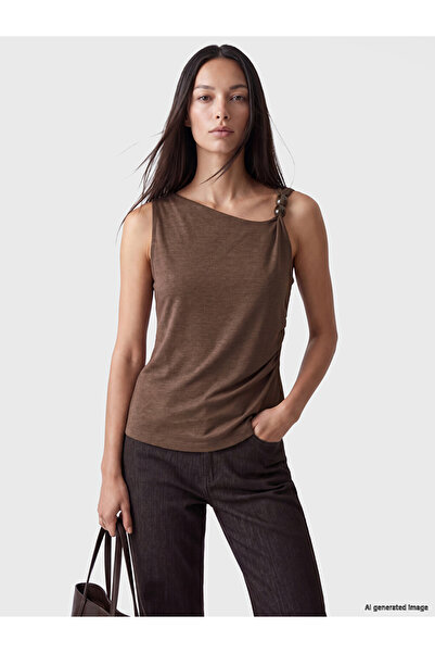 LC Waikiki Vizyon New Season Brown Asymmetrical Collar Women's Undershirt