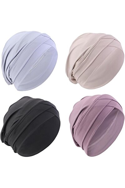 Generic مجموعة من 4 قطع من أغطية الرأس للنساء، تصميم متقاطع مرن، ناعم ومربوط ...