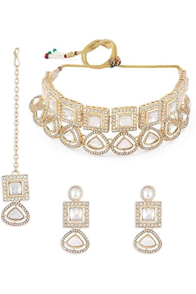 ZAVERI PEARLS طقم مجوهرات الزفاف الجديد: قلادة تشوكر وأقراط ومانجتي بتصميم ذه...