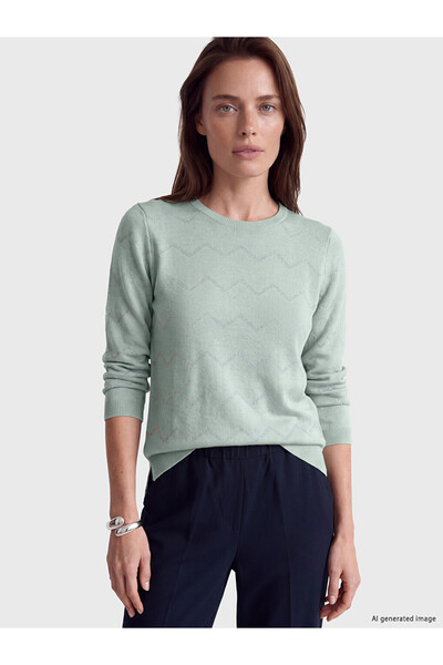 LC Waikiki Peak New Season Green Crew Neck Zigzag Patterned Women's Knitwear ...