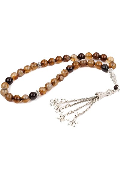 GENERAL AC&L Coffee Brown Natural Agate Tasbeeh Prayer Beads - 8mm Stones
