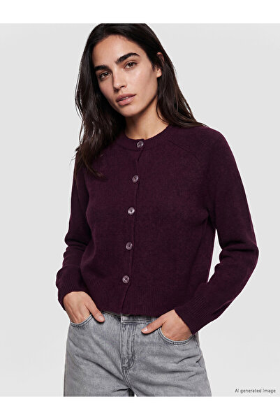 LC Waikiki Özmarka New Season Plum Color Crew Neck Women's Knitwear Cardigan