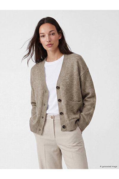 LC Waikiki Vizyon New Season Brown V-Neck Women's Knitwear Cardigan