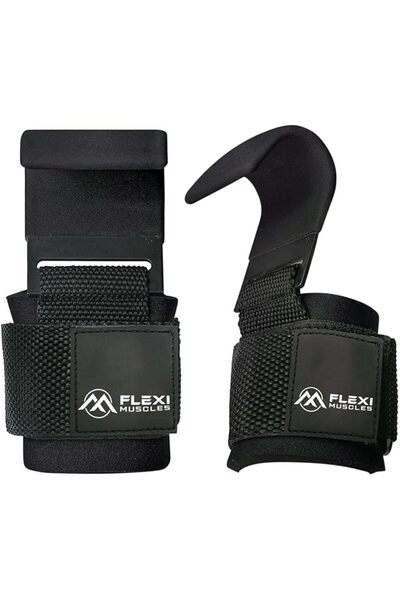 FLEXIDUCT Flexi Muscles Weight Lifting Hooks (Pair) - Heavy-Duty Wrist Straps...