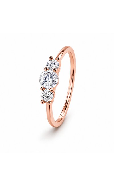 KAIROS JEWELRY 14 Ayar Rose Altın Yuvarlak Kesim Üç Taşlı Yüzük