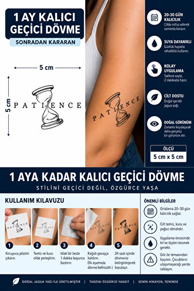 TattooLiva 1 Ay Kalıcı 24 Saat Sonra Kararan 5X5 cm minimal Patience ve zaman...