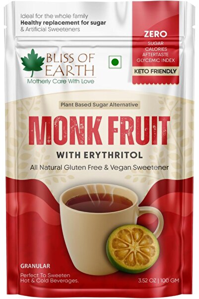 Bliss of Earth Monk Fruit Sweetener with Erythritol, 100g | Granular Natural Sugar Alternative for Beverages