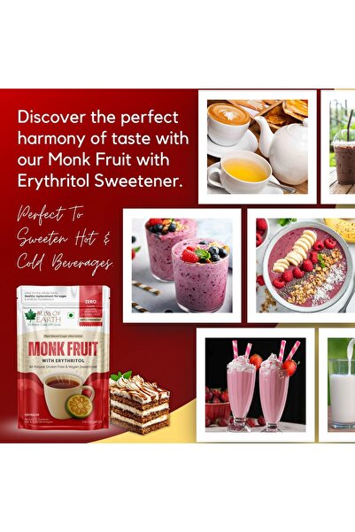 Bliss of Earth Monk Fruit Sweetener with Erythritol, 100g | Granular Natural Sugar Alternative for Beverages
