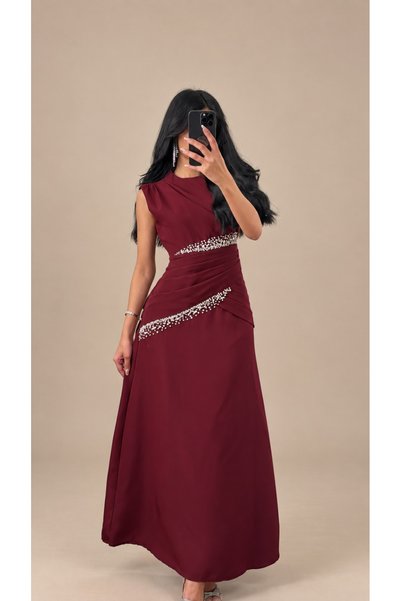 Rose Audrey Evening Gown with Crystals and Side Detailing