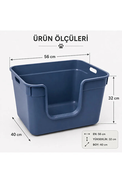 poliva home Büyük Boy Yarı Açık Kedi Tuvaleti Yüksek Kenarlı Kum Kabı Girişli Taşıma Kulplu Kürek Hediyeli