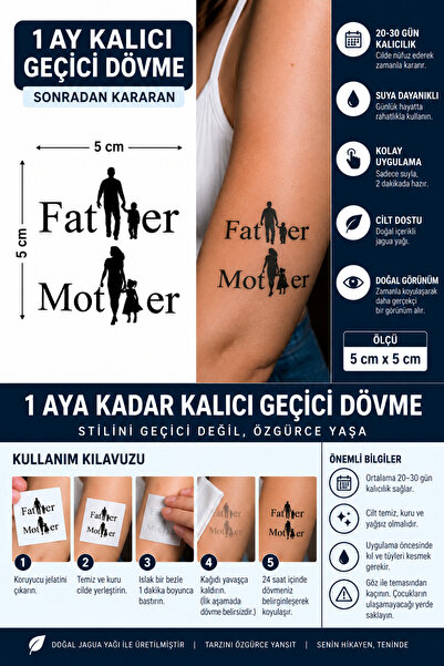 TattooLiva 1 Ay Kalıcı 24 Saat Sonra Kararan 5X5 cm minimal Father ve Mother ...