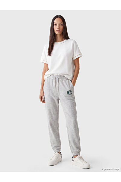 LC Waikiki Ozmarka New Season Gray Printed Women's Jogger Sweatpants
