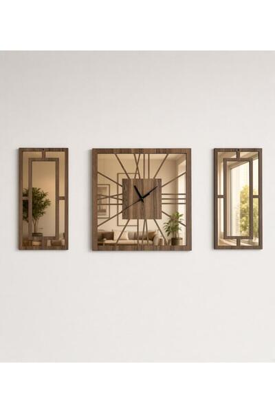 ERGEÇ TASARIM Σετ ρολογιών τοίχου PRİZMA Series Dark Walnut 3 τεμαχίων με καθ...