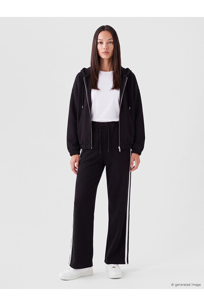 LC Waikiki Peak New Season Black Women's Striped Sweatpants with Elastic Wais...