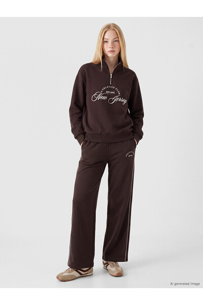 LC Waikiki Vizyon New Season Brown Printed Women's Thick Sweatpants