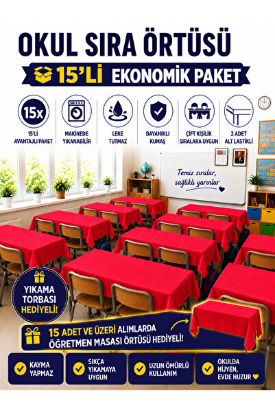 GÜLHOME 15'Li Okul Sıra Örtüsü Lastikli A kalite kumaş Leke Tutmaz