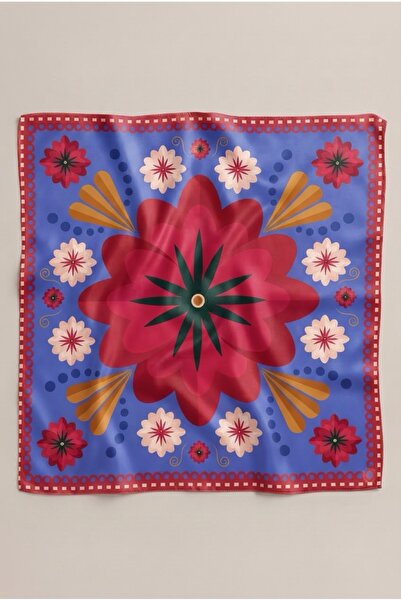 viki concept Navy Blue Burgundy Floral Mandal Pattern Scarf Bandana 50X50 cm