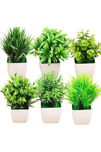 GENERAL Small Artificial Plants Set of 6 Fake Potted Plant, Artificial Potted...
