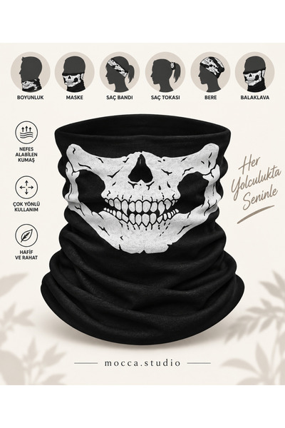 Mocca Skull Rider Unisex Buff | Kuru Kafa Desenli Boyunluk Maske Bere Balaklava motosiklet bandana