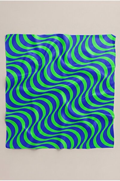 viki concept Eșarfă Bandana cu model valuri verde neon și albastru 50x50 cm