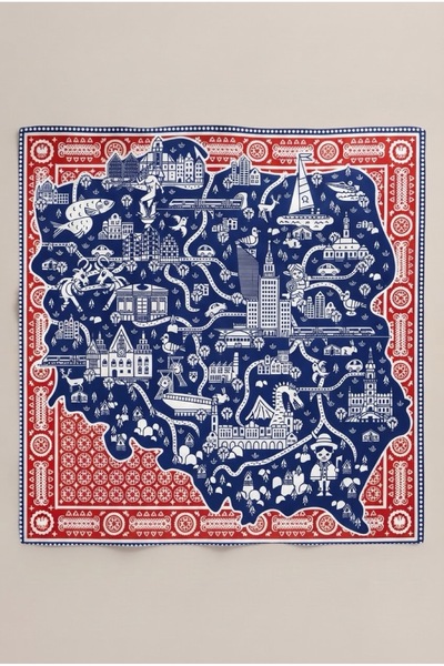 viki concept Navy Blue Red Fairy Tale City Pattern Scarf Bandana 50X50 cm