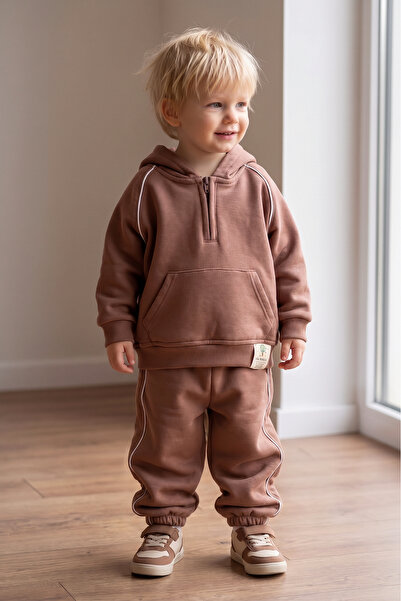 Babymod Baby Boy Hooded 3 Thread Cotton 2-Piece Top and Bottom Set