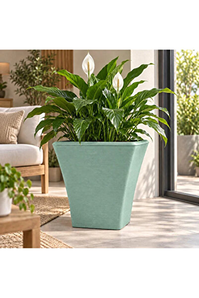 poliva home Dekoratif Kare 27 Litre Saksı Dokulu Büyük Boy Plastik Saksı İç ve Dış Mekan Saksı 37,5x37,5x36,5 cm