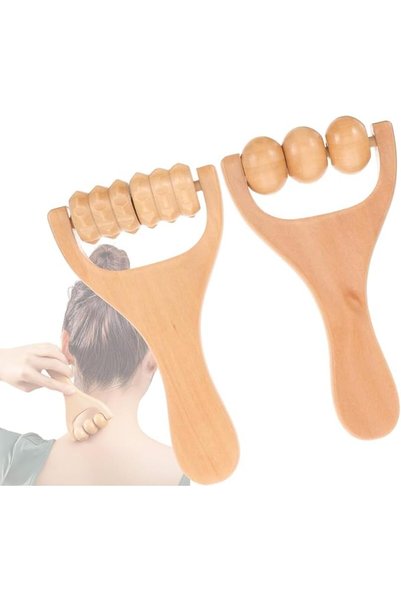 Parlberd 2Pcs Wooden Massage Roller Tool Set, Handheld Muscle Roller Stick wi...