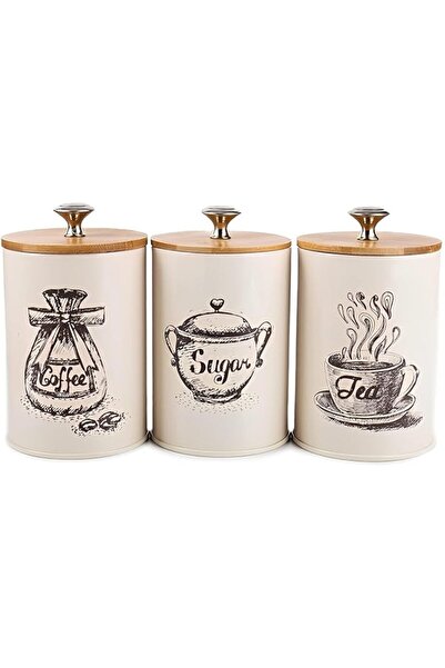 Tazweeq Canister Sets for Kitchen Counter, Coffee Sugar Tea Canister Set, Met...