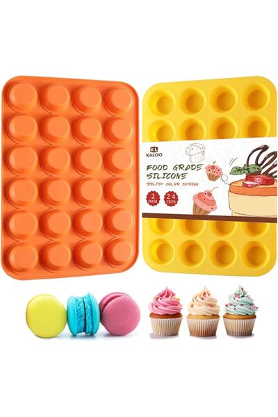 GENERAL Almikacoz Round 24 Cup Orange and Yellow Color Silicone Baking Tray