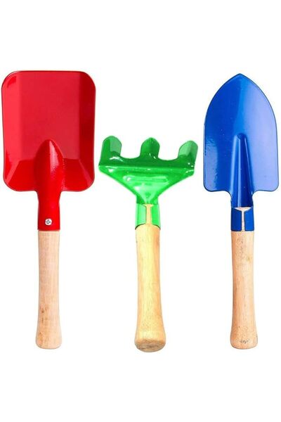 ASKIND 3Pcs Kids Garden Tool Set, Color Rake Spade Hoe Toddler Gardening Set,...