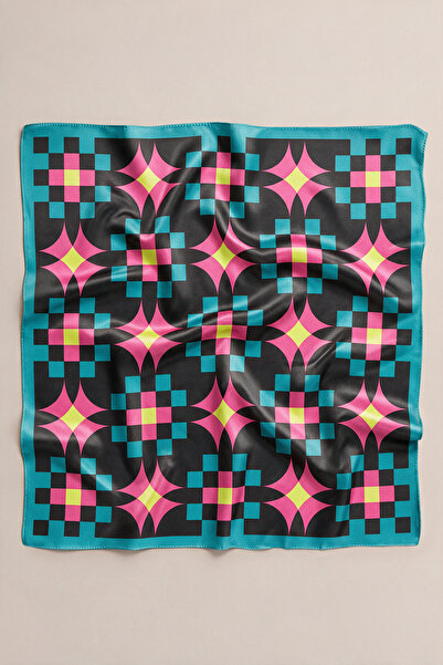 viki concept Bandană eșarfă cu model mozaic geometric roz turcoaz 50x50 cm