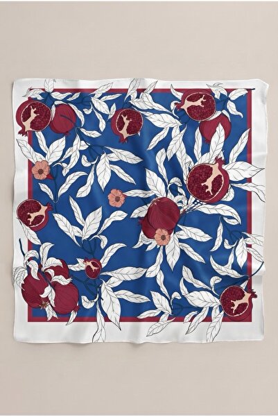 viki concept Lacivert Bordo Nar Çiçeği Desen Fular Bandana 50x50 Cm