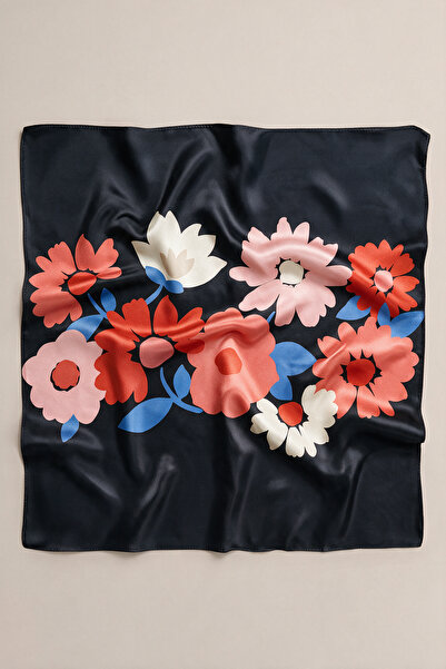 viki concept Bandana eșarfă cu model buchet de flori de corai negru 50x50 cm