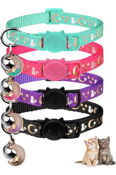 KASTWAVE 4PCS Cat Collar with Bells, Breakaway Cat Collars, for Kittens Small...
