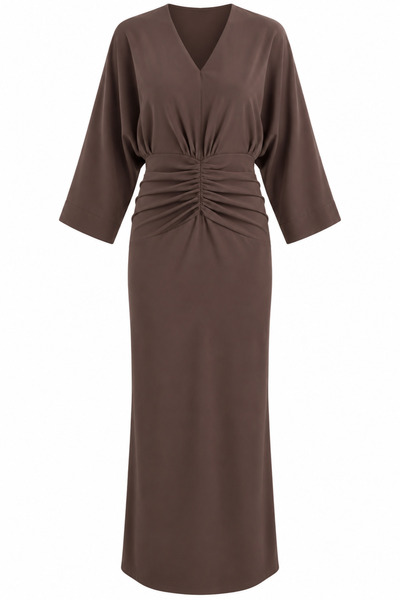 HAZELANNA Beli Gathered Brown Casual Dress