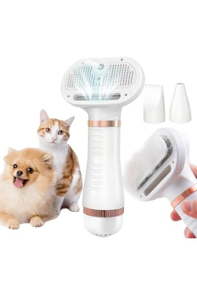 ECVV Steam Pet Grooming Dryer Brush, 600 W Ionic Hot-Air Groomer with Detangl...