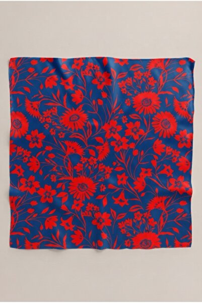 viki concept Navy Blue Red Night Flowers Pattern Scarf Bandana 50X50 cm
