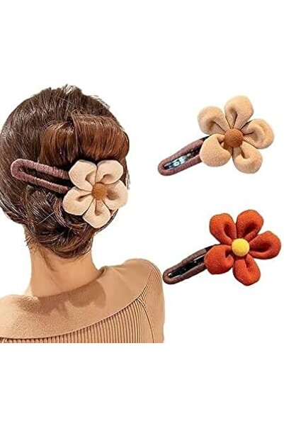 Tazweeq Large Plush Flower Hair Claw Clips, Khaki & Red, Strong-Hold Non-Slip...