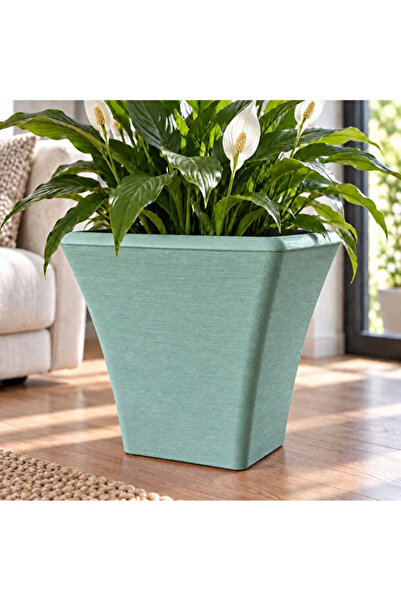 poliva home Dekoratif Kare 27 Litre Saksı Dokulu Büyük Boy Plastik Saksı İç ve Dış Mekan Saksı 37,5x37,5x36,5 cm