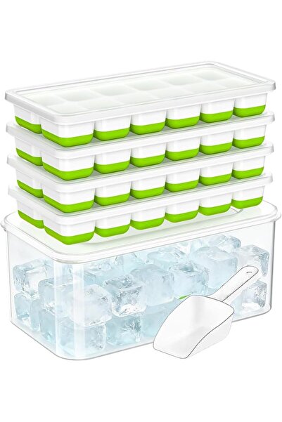 NIUBI Ice Cube Tray with Lid and Bin - 4 Pack 48 Cubes Silicone Trays for Fre...