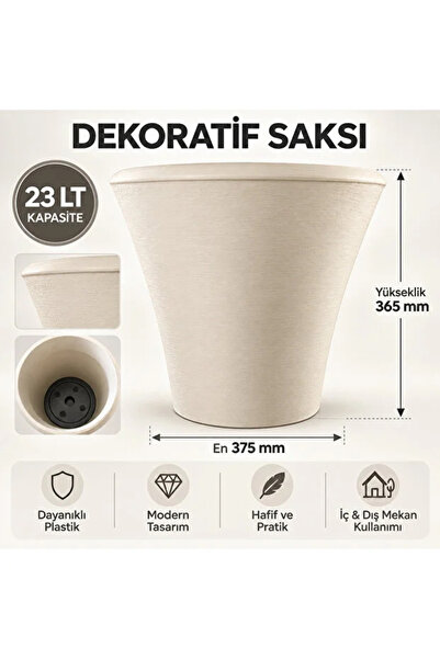 poliva home Dekoratif Tasarım 23 litre Saksı Dokulu Büyük Boy Plastik Saksı İç ve Dış Mekan Saksısı