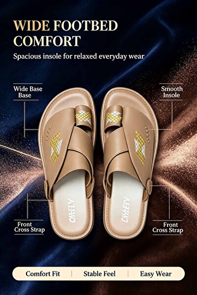 Amity Footwear KSA حذاء شباشب رجالي مطرز يدوياً بدون رباط | جلد ناعم، نعل مبط...