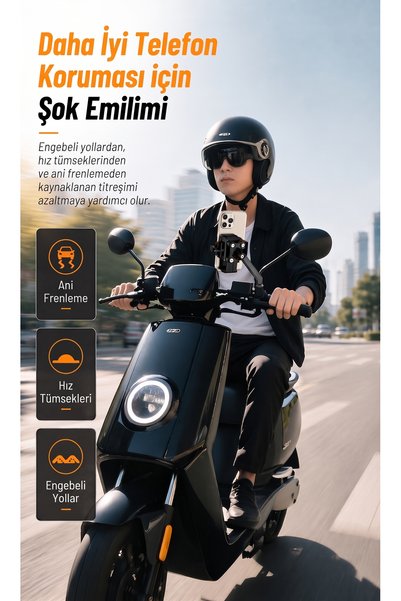 KARAN SHOP حامل هاتف للدراجات النارية مع وحدة اهتزاز متصلة بالمرآة - ممتص للصدمات بأربعة محاور مع خاصية منع الاهتزاز
