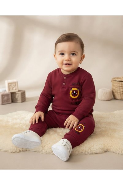 voyyo kids baby Baby Boy Winter 3 Threaded Threaded Lion Embroidered 6-9-12-1...