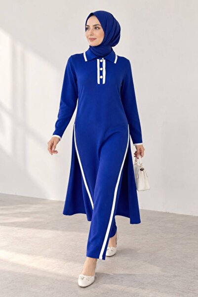 MAY MARA KADIN POLO YAKA DOKOLU 2Lİ TUNİKLİ PANTOLONLU TRİKO TAKIM