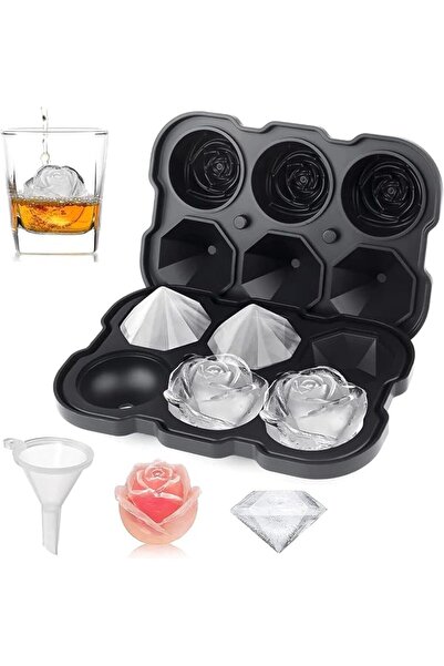 GENERAL Ice Cube Tray, xiznzy 2 inch Rose Ice Cube Trays With Covers, 3 Cavit...