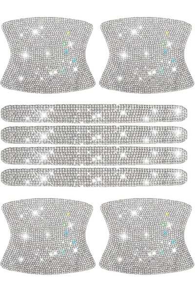 ALMEKAQUZ Car Door Handle Protector Stickers,Crystal Rhinestone Glitter Car D...